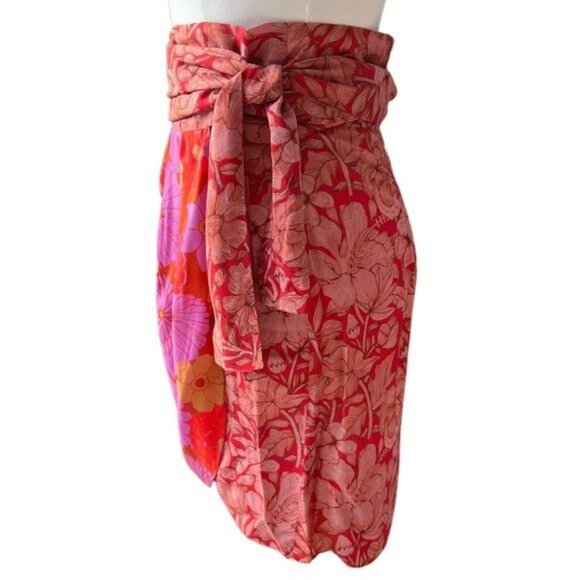 Anthropologie Carolina K Kinsale Floral Wrap Skirt in Red Motif Size Medium NWT - Picture 8 of 13